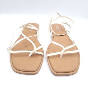 Fitory Gladiator Sandals Womens Size 9 White Strappy Flats Thong Adjustable